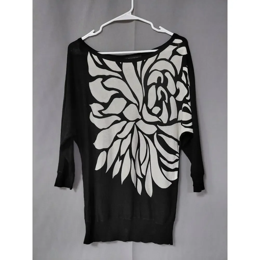 White House Black Market Black Floral Knit Dolman Sleeve Top Women Size S